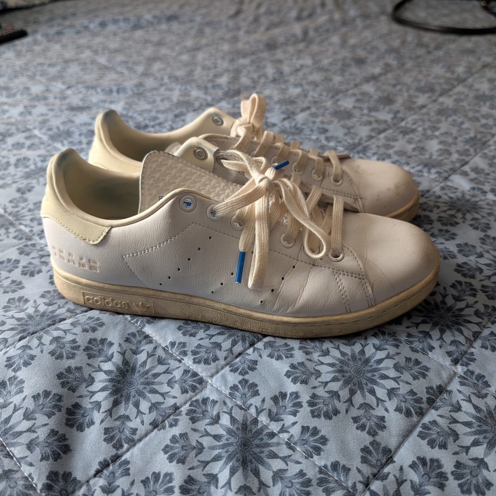 Adidas Cream and Blue Men's Sneakers